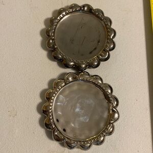 Two silver glass painted metal ashtrays no markings 50s style coaster home decor